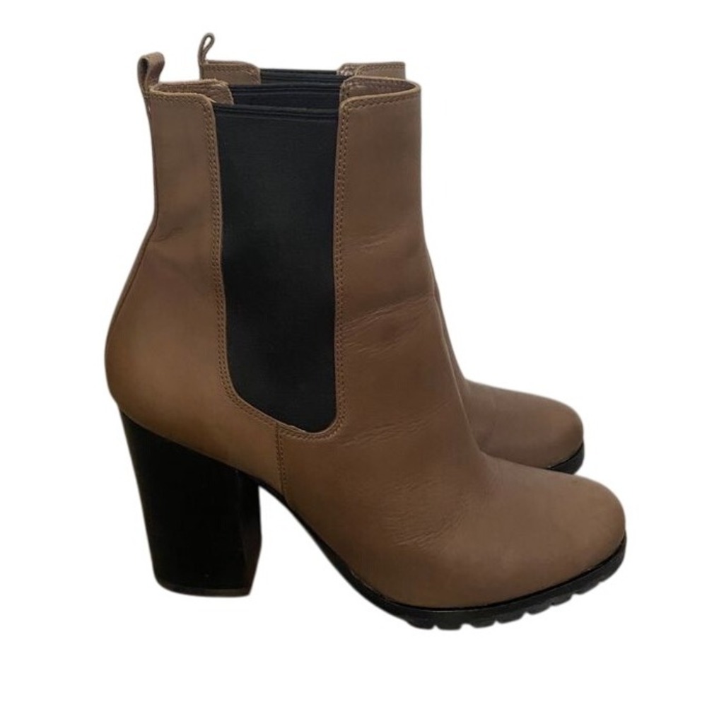 Coach Tan Brown Leather Chelsea Block Heel Ankle Boots Lug Sole Womens 8.5 B - Picture 1 of 10